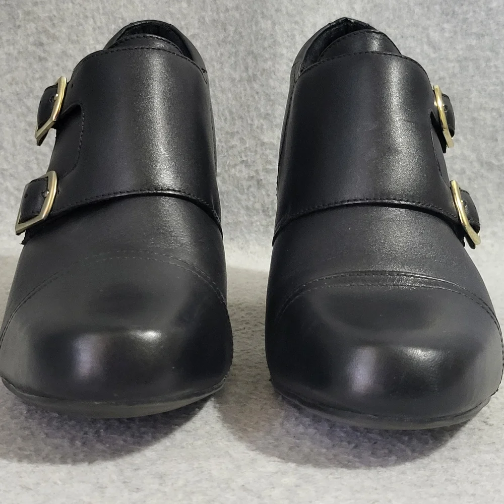 Clarks Sapphire Athena Ankle Booties Shoes Size 9 W Black Leather Monk Strap